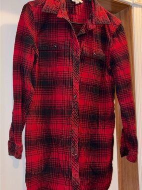 L.L. Bean Red and Black Plaid Flannel Shirt Dress